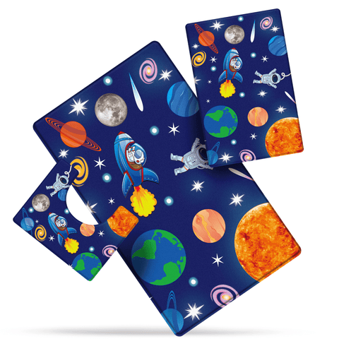Space Rocket, Astronauts & Solar System Bundle - Anti-slip 3 Piece Mat Set, Waterproof Shower Curtain, 100% Organic Cotton Towel, Dirt Resistant Laundry Bag