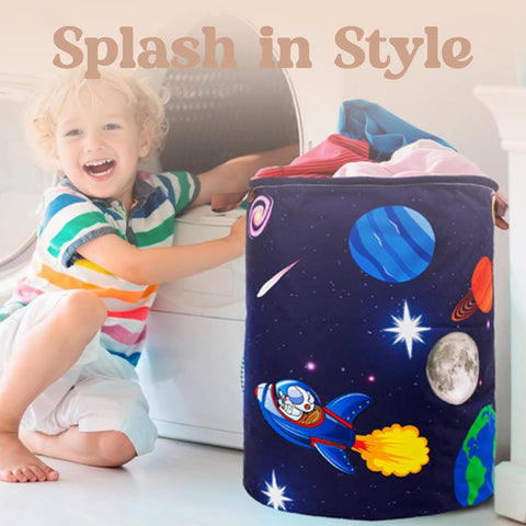 Dirt & Stain Resistant Waterproof Laundry Hamper, Space & Astronauts theme