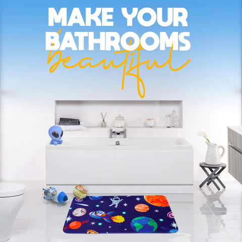 Space & Astronauts Anti-Slip Velvet Soft Kids Bathroom Mats