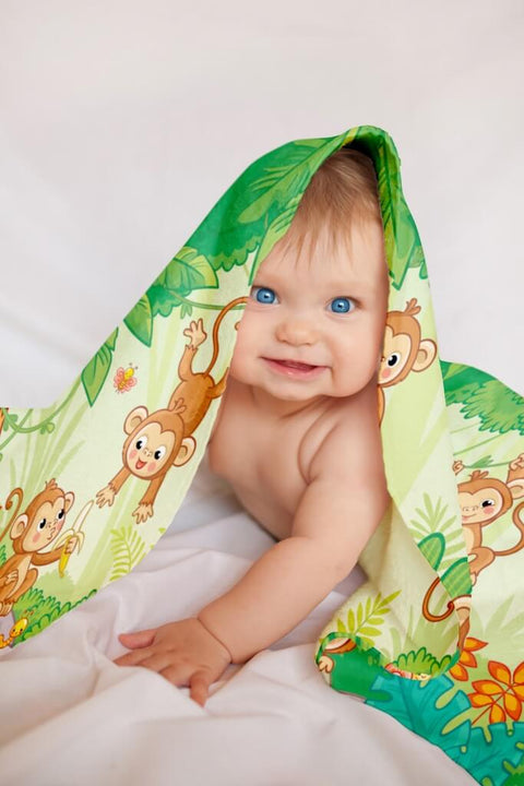 Organic Cotton Monkey Jungle-Themed Kids Towel - 24x48 Inches, Ultra-Soft, Quick-Dry, Lightweight, and Sand-Free Bath & Beach Towel for Boys and Girls