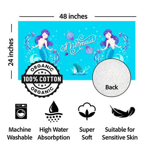 Magical Mermaid Bundle - Anti-slip 3 Piece Mat Set, Waterproof Shower Curtain, 100% Organic Cotton Towel, Dirt Resistant Laundry Bag