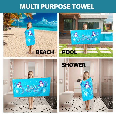Magical Mermaid Bundle - Anti-slip 3 Piece Mat Set, Waterproof Shower Curtain, 100% Organic Cotton Towel, Dirt Resistant Laundry Bag