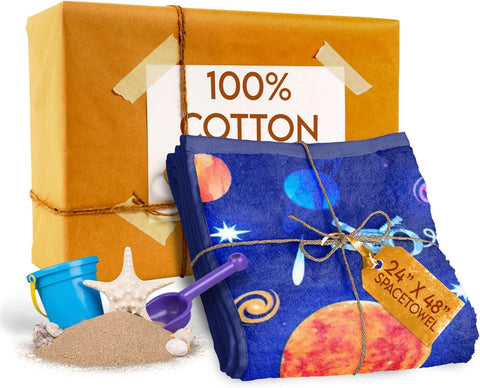 100% Organic Cotton, Super Soft Kids Bath Towel, Space & Astronauts theme