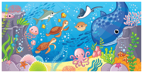 Organic Cotton Underwater Ocean-Themed Kids Towel - 24x48 Inches, Ultra-Soft, Quick-Dry, Lightweight, and Sand-Free Bath & Beach Towel for Boys and Girls