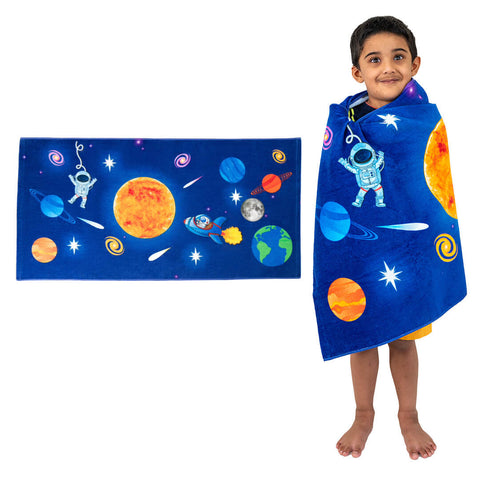100% Organic Cotton, Super Soft Kids Bath Towel, Space & Astronauts theme