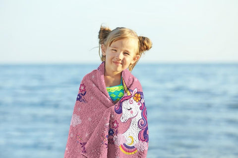 Organic Cotton Pink Unicorn-Themed Kids Towel - 24x48 Inches, Ultra-Soft, Quick-Dry, Lightweight, and Sand-Free Bath & Beach Towel for Boys and Girls