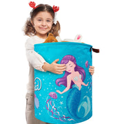 Khelo waterproof and collapsible kids laundry hamper featuring a whimsical little mermaid theme, perfect for organizing clothes and toys in style.