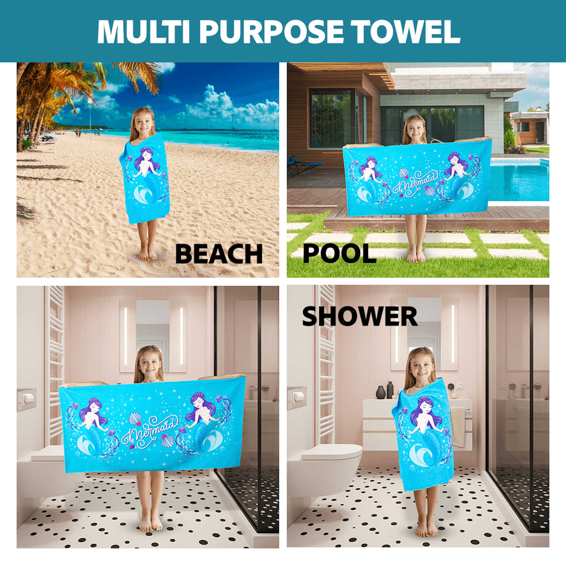 Khelo Mermaid Kids Bath Towel is made with ultra-soft organic cotton that is lightweight, absorbent, and fast-drying. Perfect for daily use, this towel provides exceptional comfort while being environmentally friendly. The ocean-themed mermaid print adds a fun and vibrant touch, making bath time an enjoyable experience for kids.