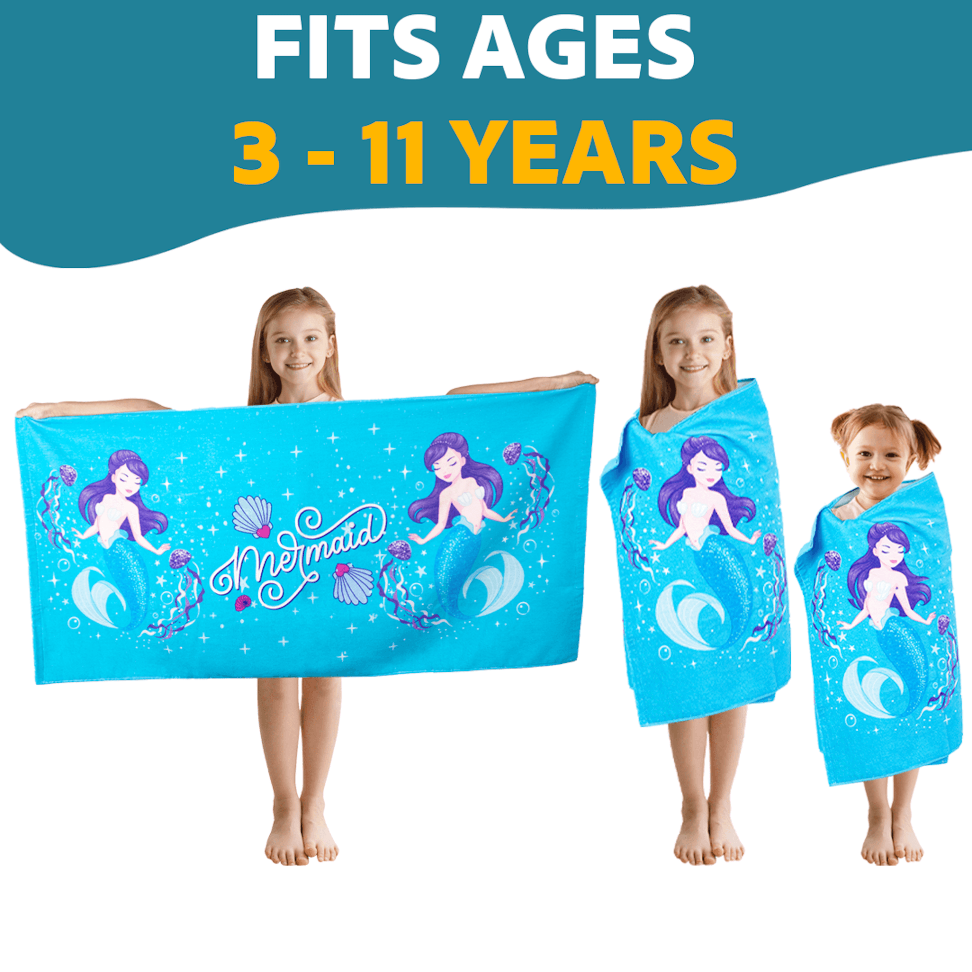 Khelo Mermaid Towel is ultra-soft, highly absorbent, and designed with double-stitched edges for added durability. The 100% organic cotton fabric makes it safe and gentle for kids’ delicate skin, while the quick-drying feature ensures convenience for parents. Its lightweight design makes it perfect for carrying to the beach, pool, or for everyday bath time.

