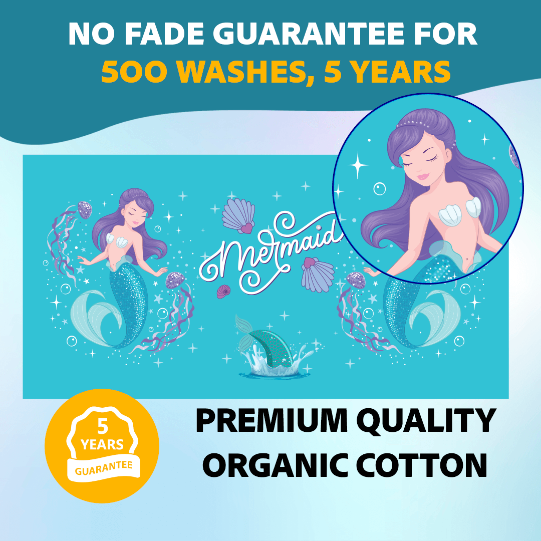 Khelo Organic Cotton Kids Bath Towel is crafted with premium-quality fabric that ensures maximum softness and absorbency. Designed with a beautiful mermaid print, this towel is lightweight, durable, and suitable for everyday use. It dries quickly, making it an ideal choice for busy parents looking for a hassle-free towel for their children. The high-thread-count organic cotton ensures a luxurious feel, while its easy-care properties make it perfect for travel, swimming, and bathing.