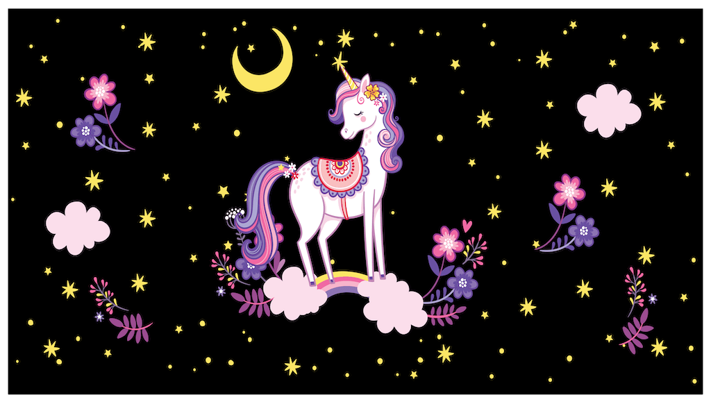Beautiful unicorn-themed organic cotton kids' towel featuring a whimsical unicorn standing on clouds under a crescent moon and starry night sky. The high-definition 4K print includes delicate floral details, making it a magical and cozy towel for kids. Ultra-absorbent, quick-drying, and soft on the skin, this premium-quality towel by Khelo is perfect for beach, bath, and pool use.